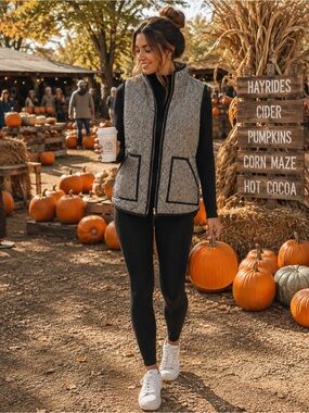 J. Crew Black & Gray Herringbone Quilted Vest